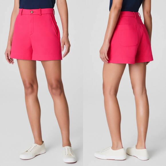 Spanx Shorts Womens XS Pink Tulip Twill 5" High Rise Chino Stretch Smooth Casual - Picture 1 of 12